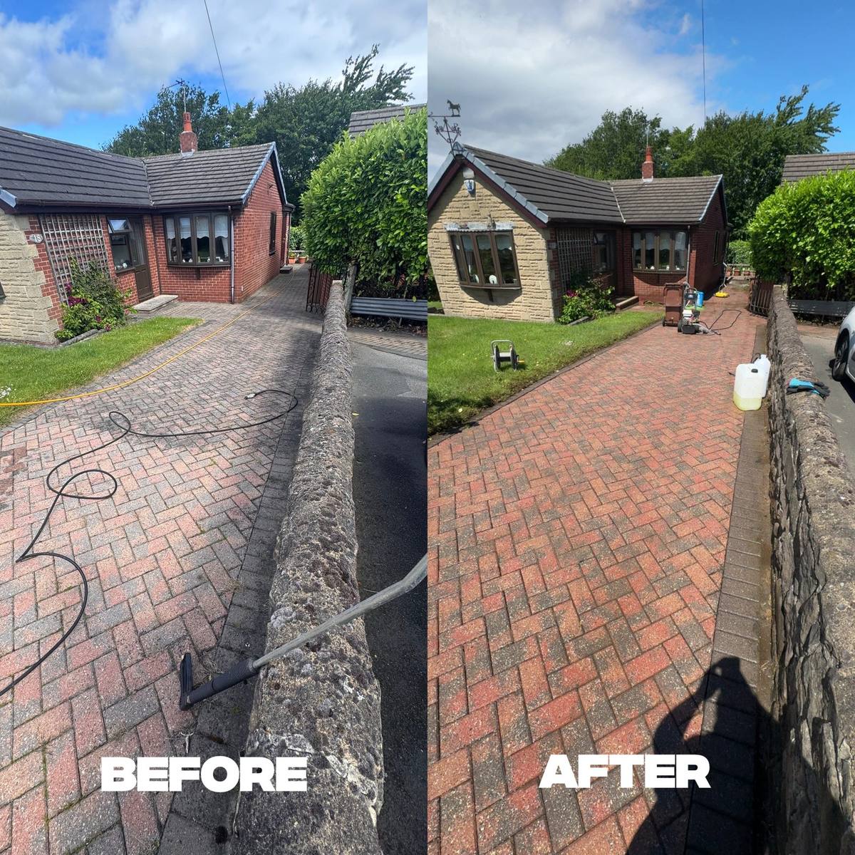 Bungalow Driveway before and after cleaning in Oldham and Manchester