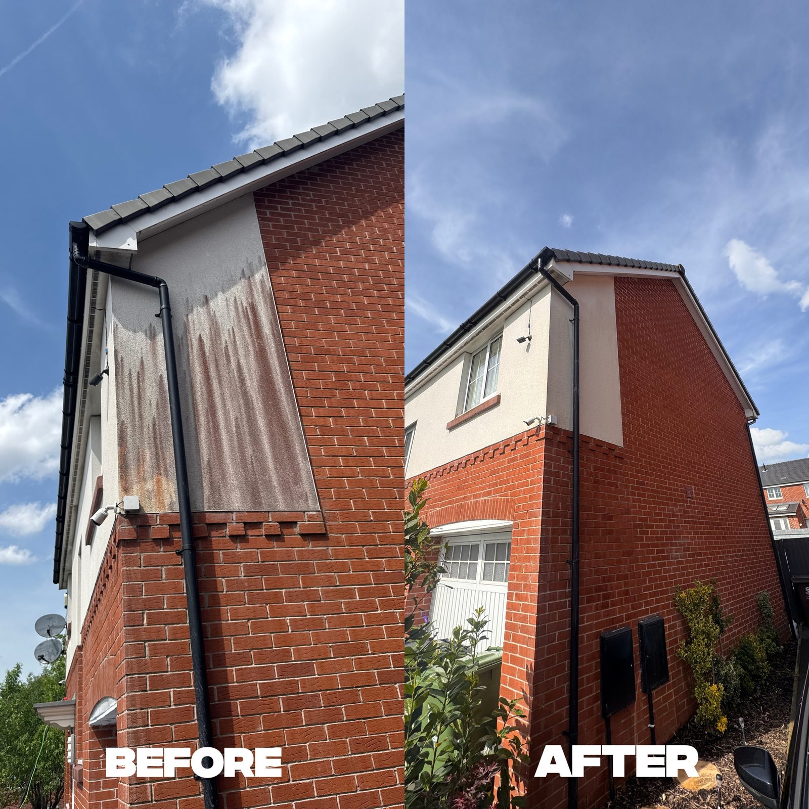 Brickwork Corner before and after cleaning in Oldham and Manchester