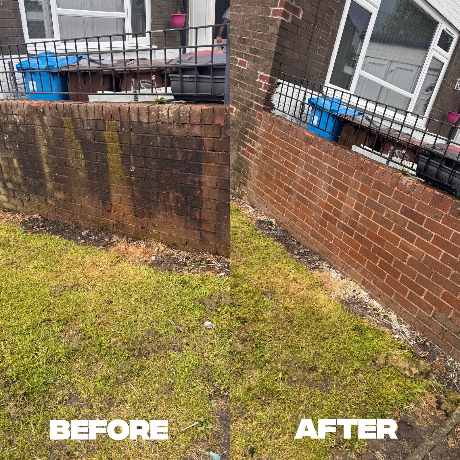 Stone garden wall after cleaning in Oldham