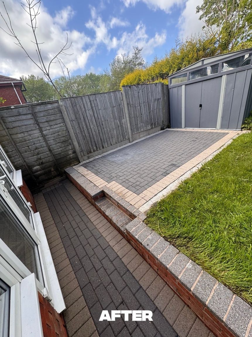 Raised patio after pressure washing Greater Manchester