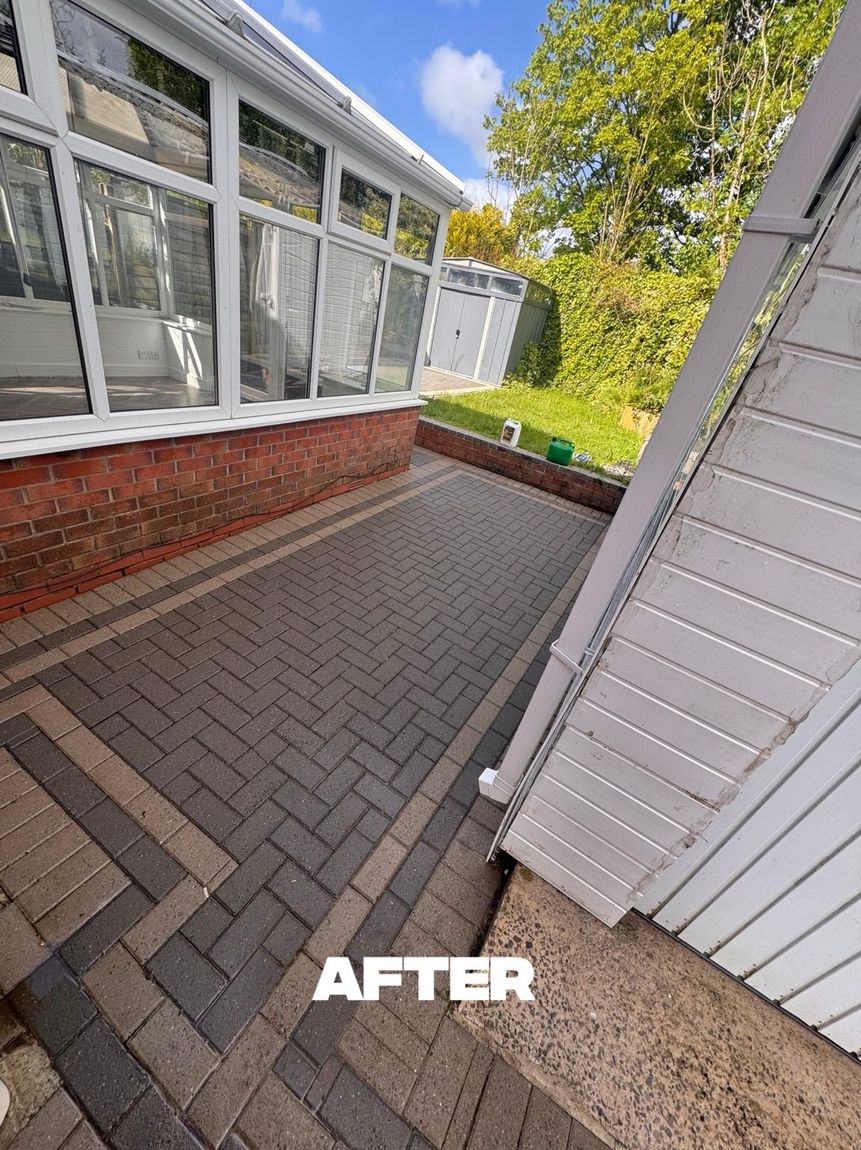 Front patio before and after pressure washing