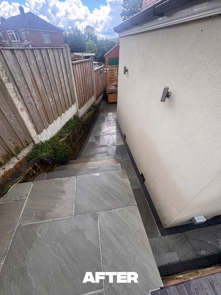 Path before and after pressure washing in Shaw